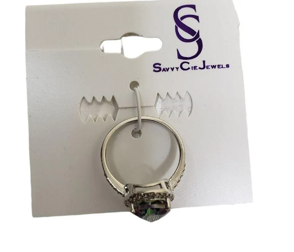 SAVVY CIE JEWELS Sterling Silver Mystic Quartz Pear Ring Size 6 NEW - Image 5
