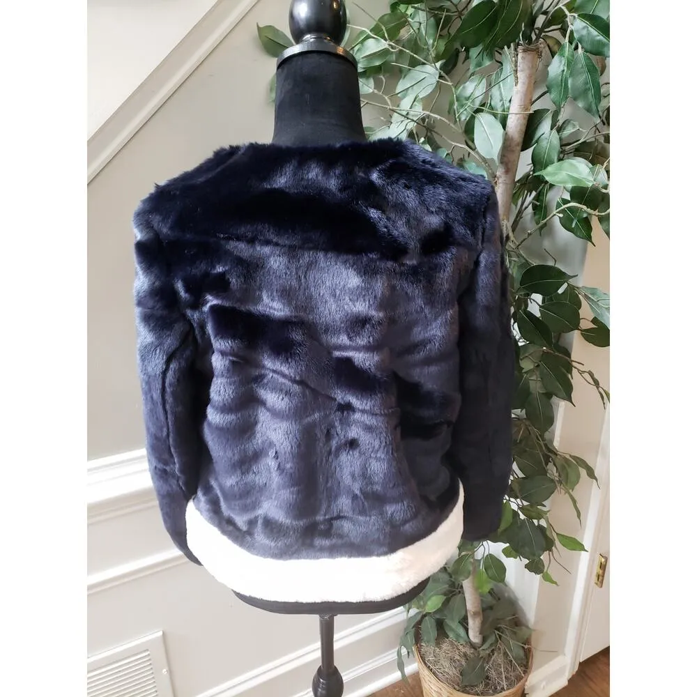 Saks Fifth Avenue Faux Fur Jacket Women's XS Purple White Lined Hook & Eye Front - Image 11