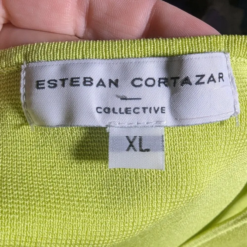 Esteban Cortazar Lime Green Bodycon Stretch Knit Cutout Mini Dress Sz XL - Image 4