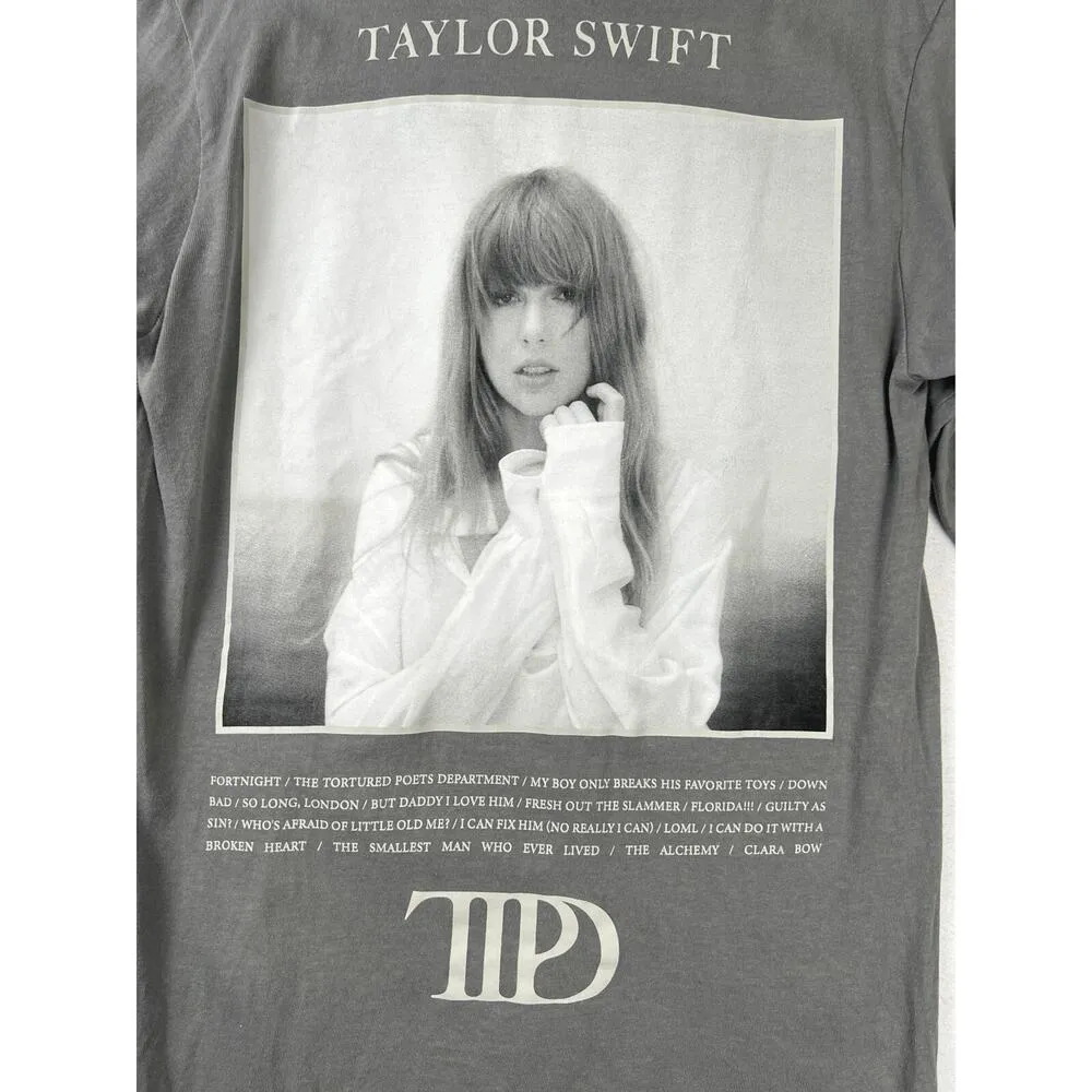 Taylor Swift The Tortured Poets Dept Gray White Concert Tour Sweatshirt Top Sz S - Image 3