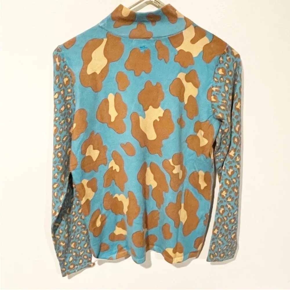 Tyler Boe M Blue Brown Multi Pattern Animal Mock Tunic Long Sleeve Top $175 Size M - Image 6