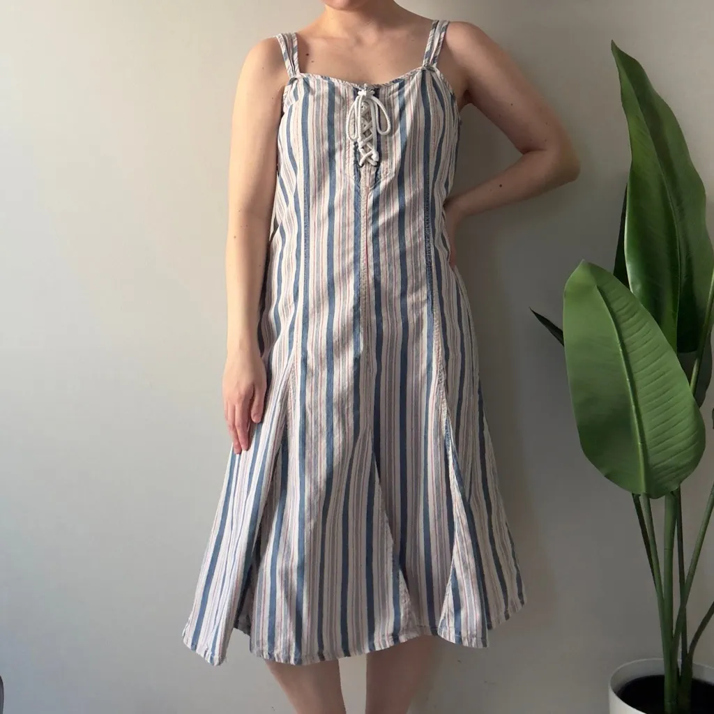 Vintage Lauren Ralph Lauren Striped Sleeveless Dress Midi A-Line 90s 2000s zip - Image 3