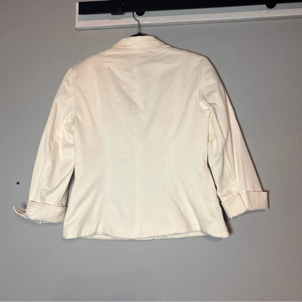 Lafayette 148 Blazer Cream Cotton 3 Button Size 6 Cotton Stretch - Image 4
