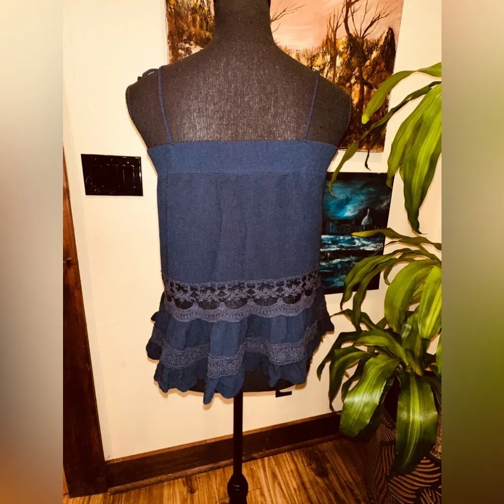 Double Zero Blue Lace Top with Spaghetti Straps - Image 2