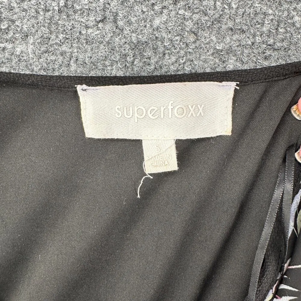 Superfoxx Small Black Floral Faux Wrap Fit and Flair Dress Fairy Whimisical - Image 6