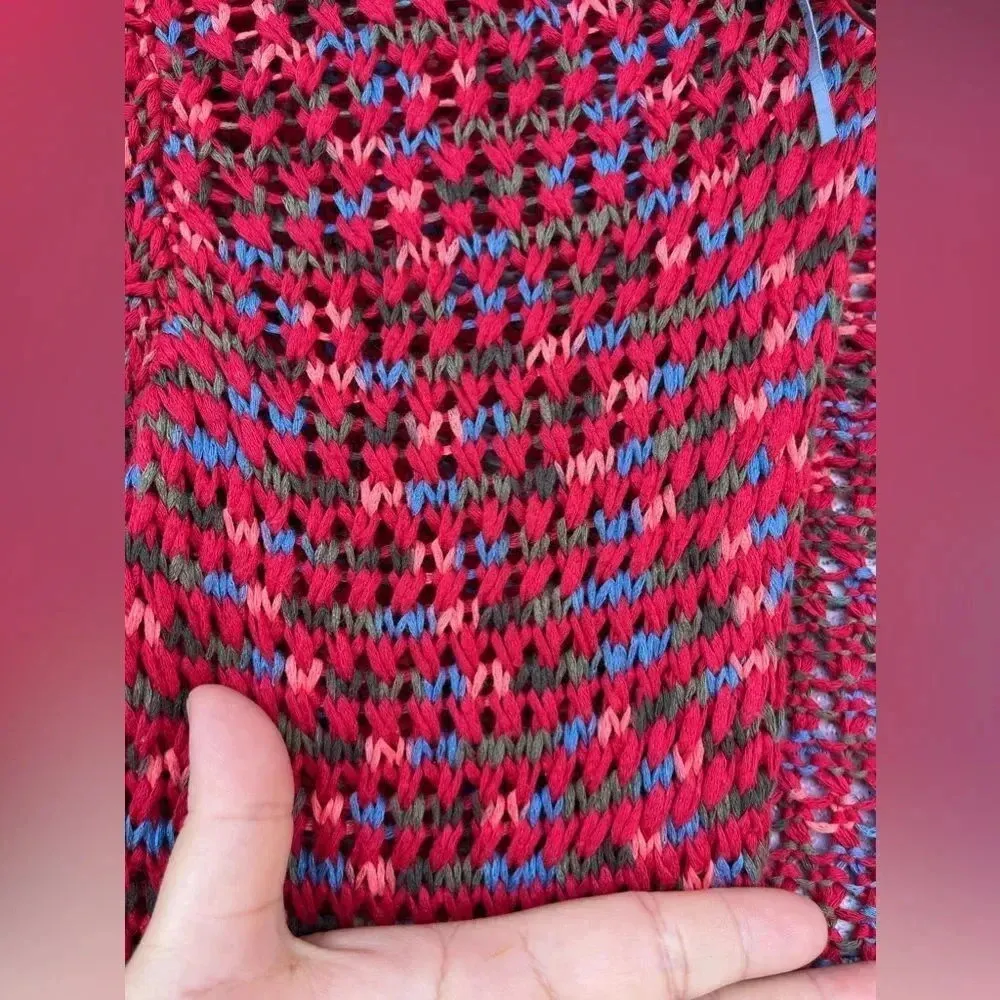 Save the queen multicolored crochet open cardigan XS Red - Image 8