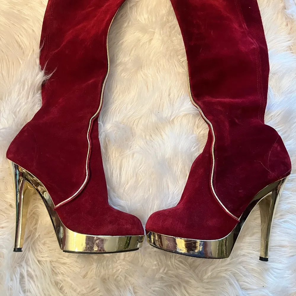 the wild pair tina 2 Burgundy and gold boots vintage 70’s 5 in heels size 38 Red - Image 3