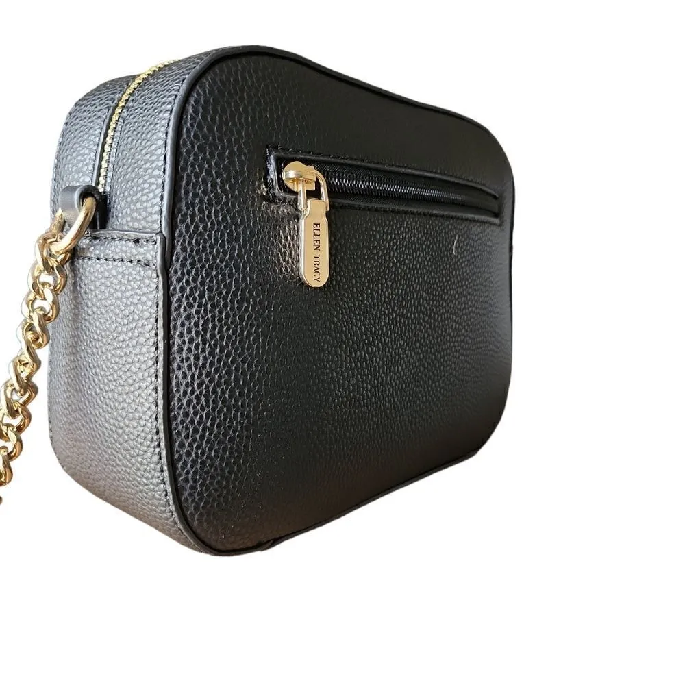 NEW Ellen Tracy Octavia Women's Black Pebbled Leather Gold‎ Chain Crossbody Bag - Image 3