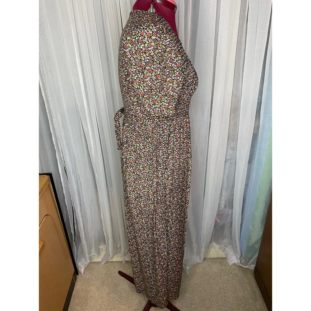 jumpsuit 1990s floral smocked top cottagecore pink yellow purple Size 26 - Image 7
