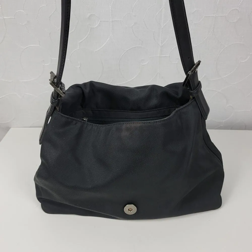 Vintage Coach Mercer 7424 Women Shoulder Bag Black Nylon Leather Twill  Flap - Image 10
