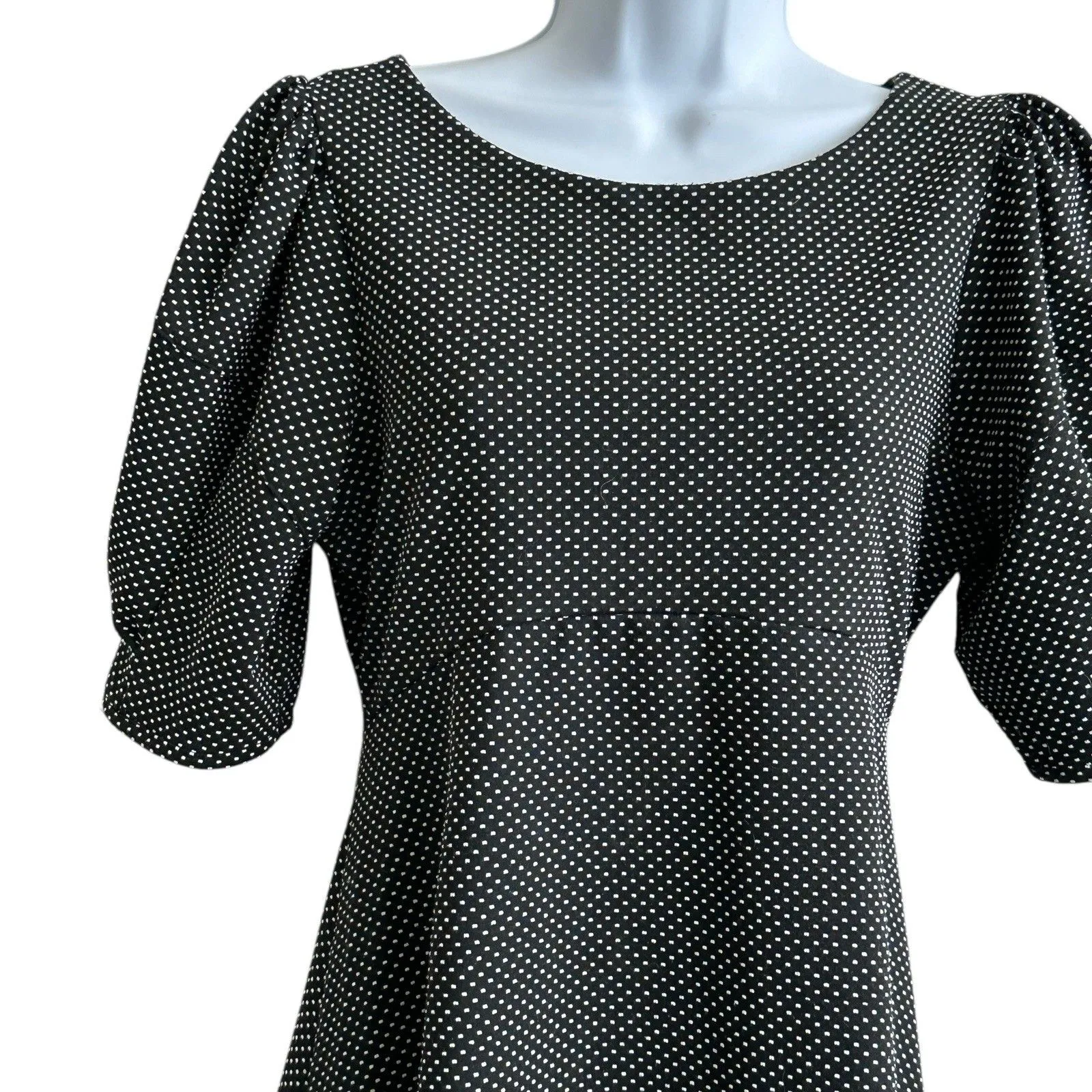 Free People Penelope Dress S Black Polka Dot Puff Sleeve Mini Academia Boho - Image 6