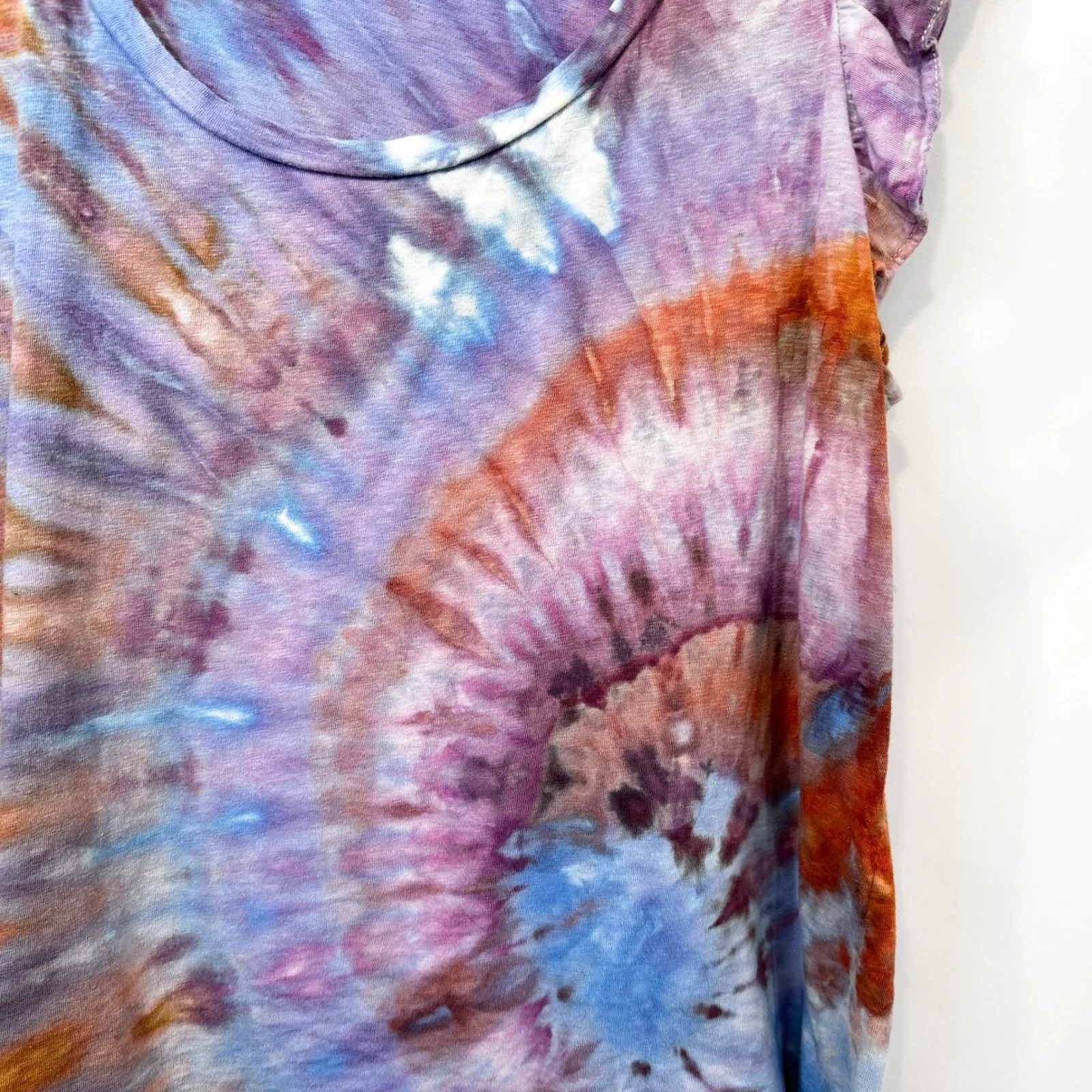Crown &‎ Ivy XL Top Handmade Tie Dye Flutter Sleeve Eyelet Purple Mauve 1737 - Image 10
