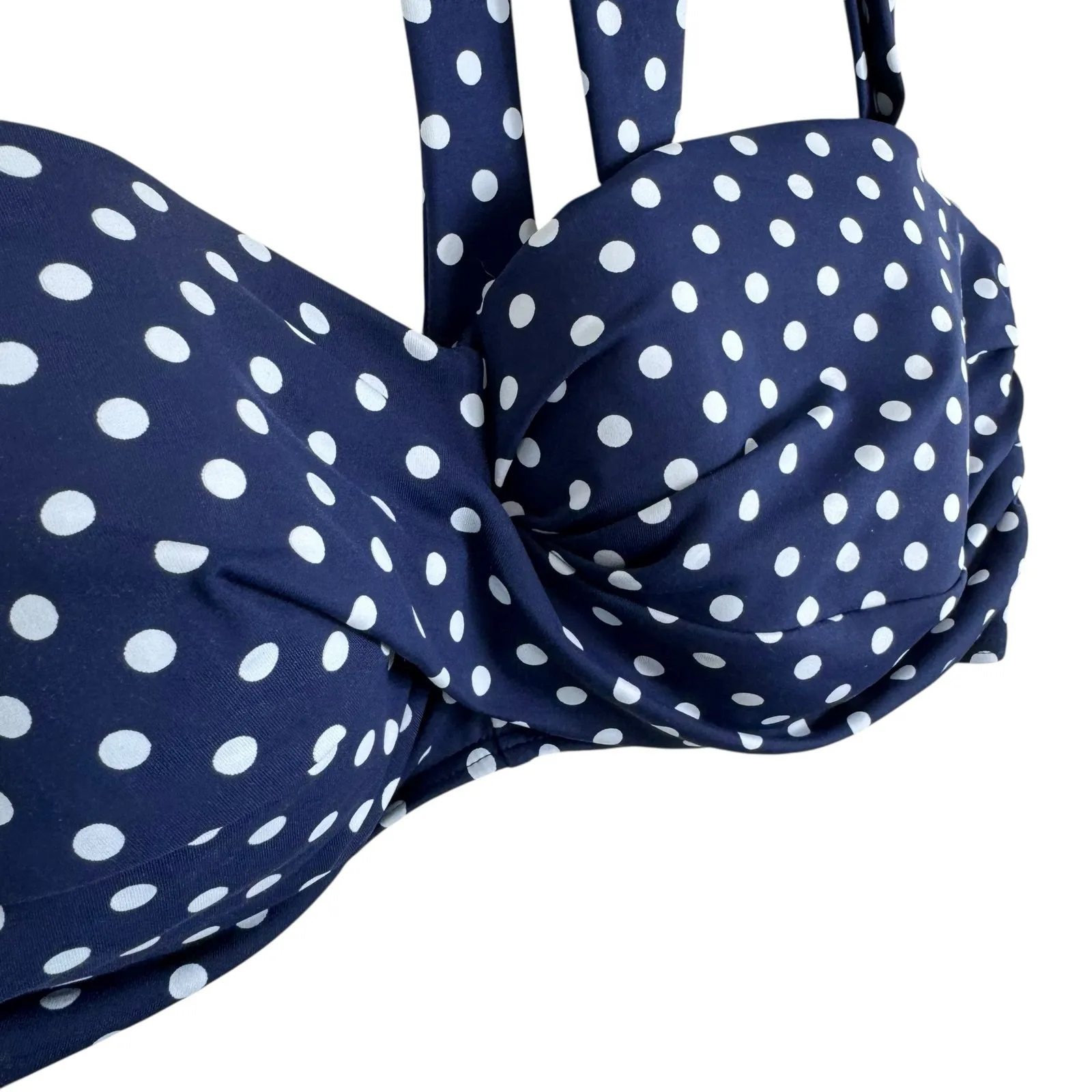 Lands' End Navy White Polka Dot Nylon Underwire Padded Halter Bikini Top 12 DD - Image 3