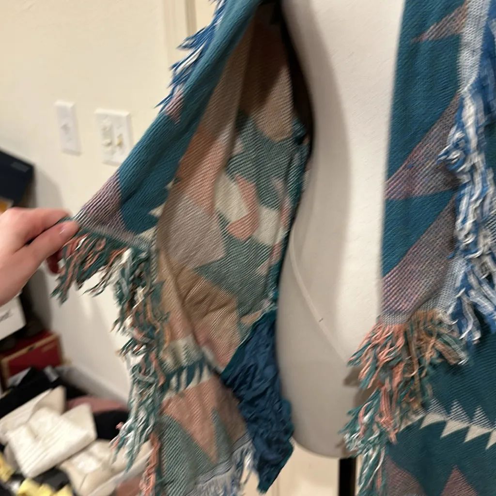 Vintage fringe southwest style shacket Blue Size L - Image 3