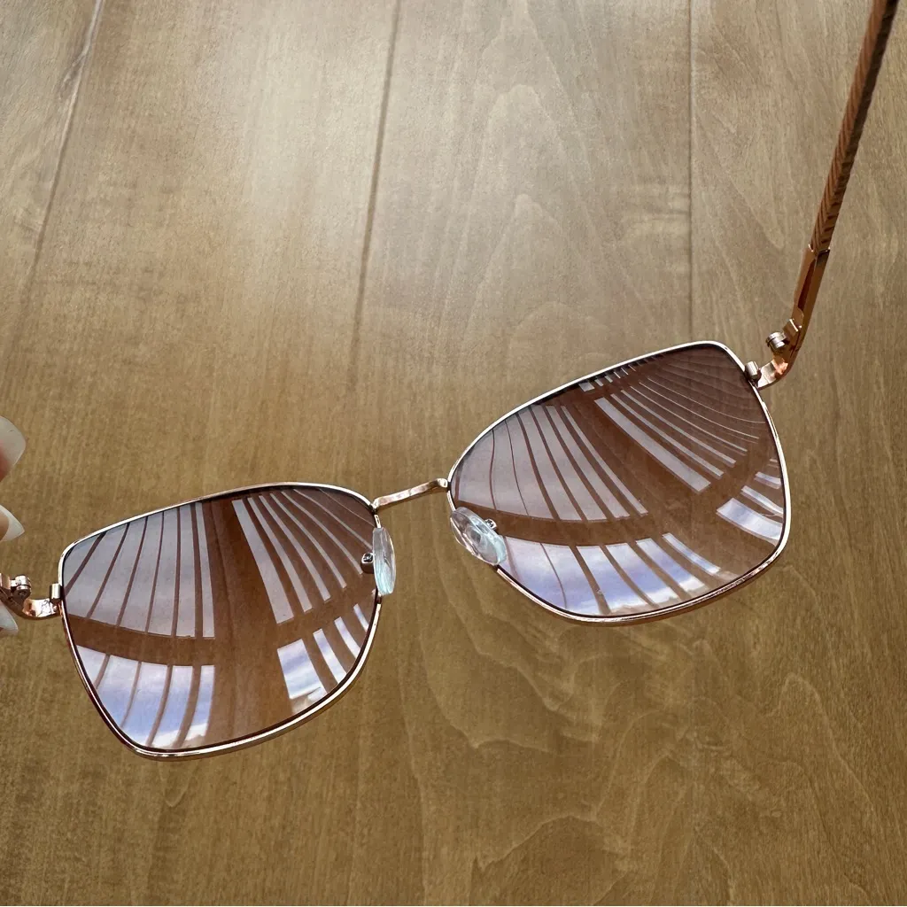 Max Studio Rose Gold Tinted Rectangular Cat Eye Sunglasses - Image 7