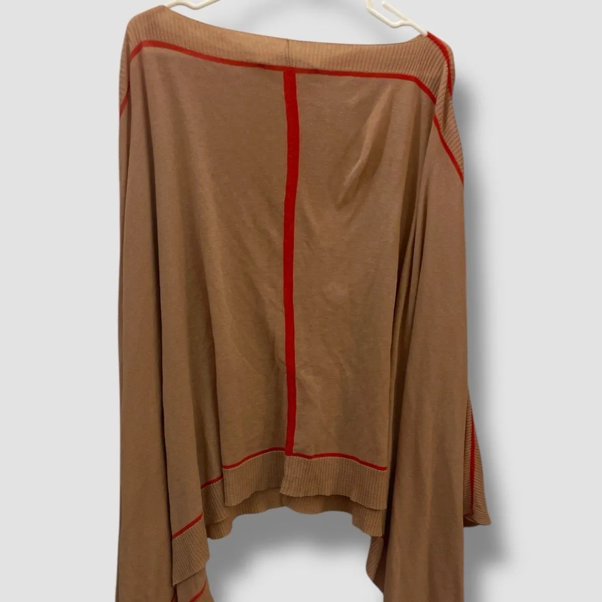 Susana Monaco Womens Beige Orange Trim Pullover Poncho Sweater One Size O/S - Image 4