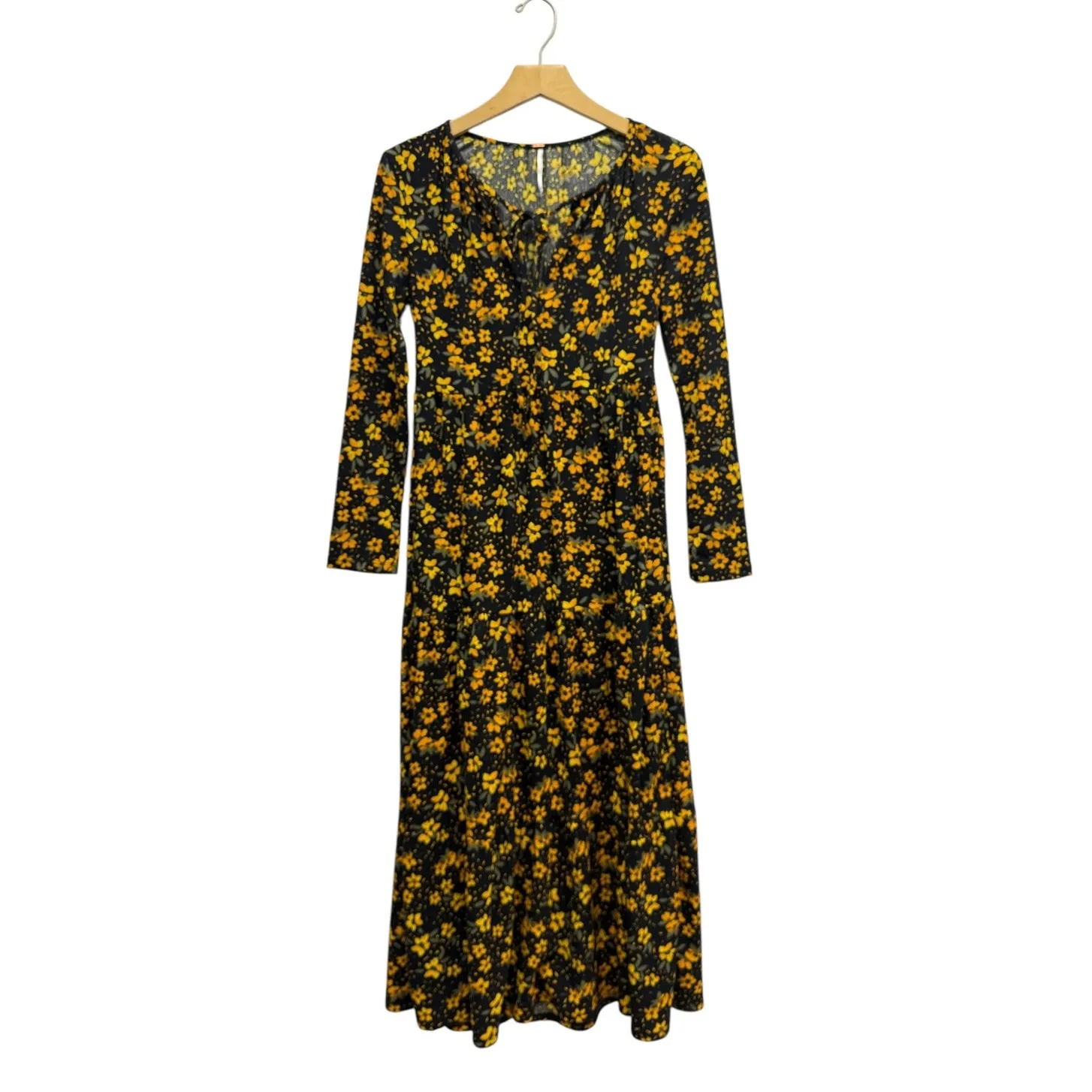 Free People Tiers Of Joy Prairie Floral Midi Dress Black/Yellow size XS - Image 2