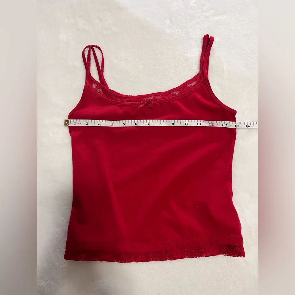 Cutesie Red Double Strap Layered Lace Trim Tank Top Cami Sz XXS EUC - Image 6