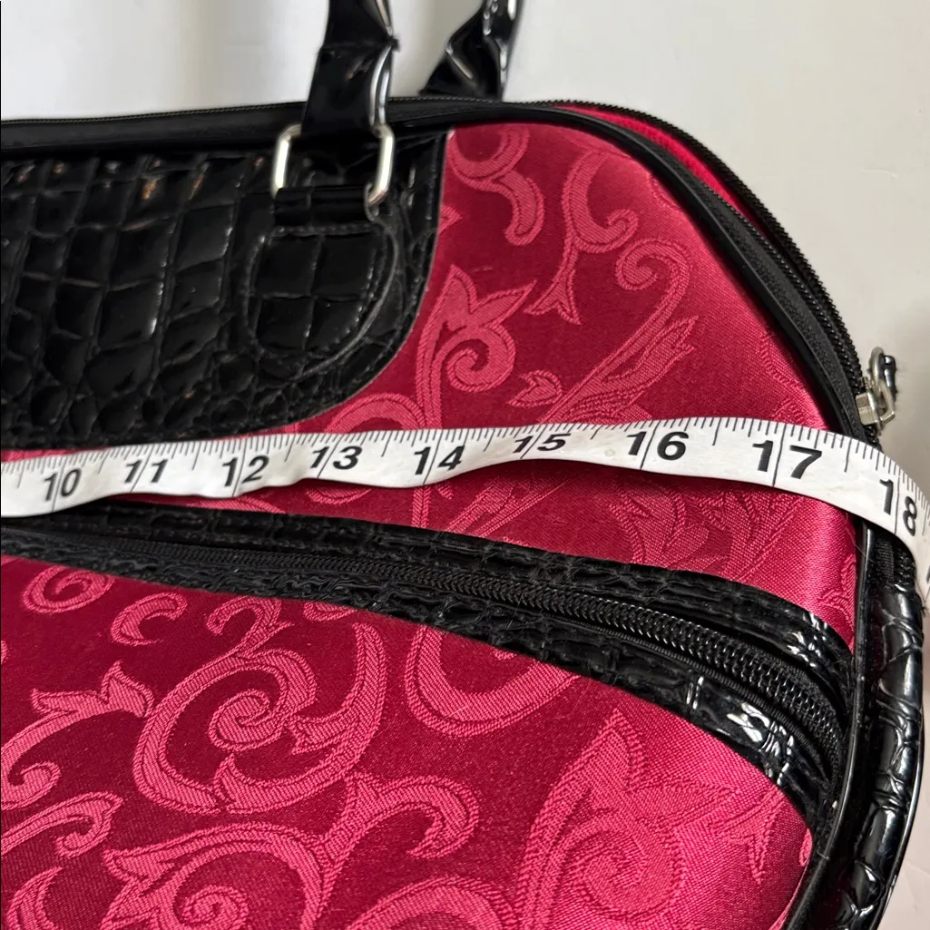ESSENCE OF BEAUTY RED COLOR HAND BAG WITH FAUX BLACK CROC PATENT LEATHER TRIM - Image 11