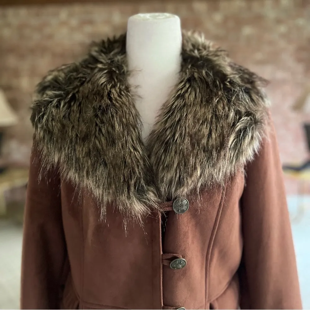Terry Lewis Jacket Faux Suede Faux Fur Brown M Size M - Image 2
