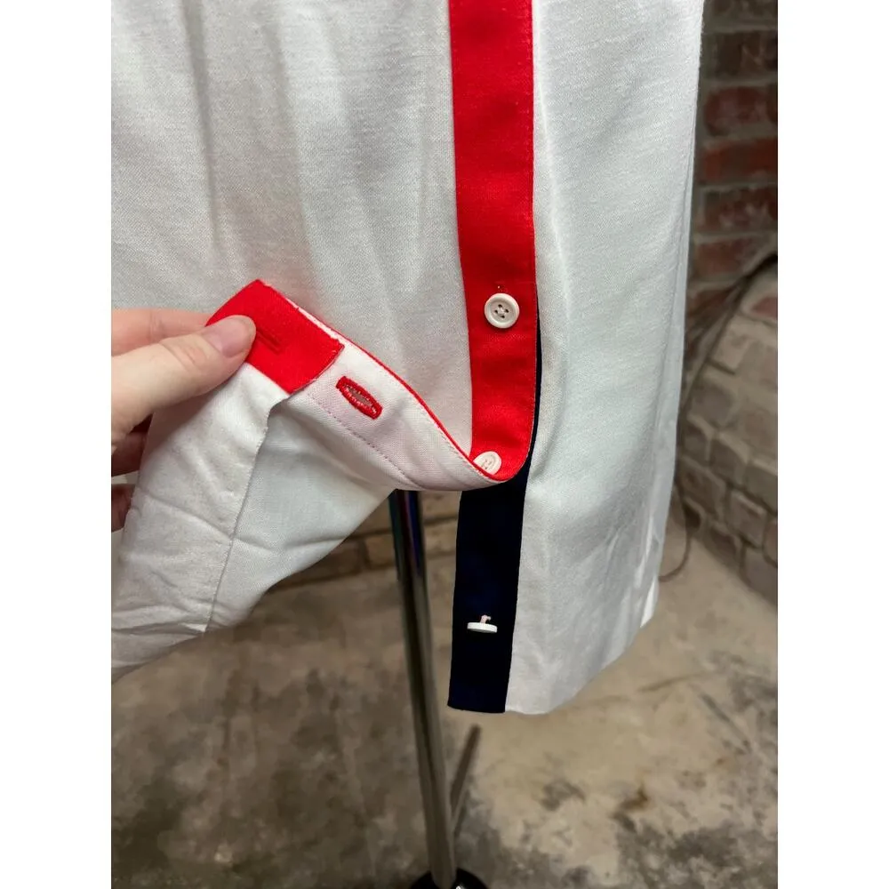 dress knit cap sleeve V neck red white nautical Size M - Image 8