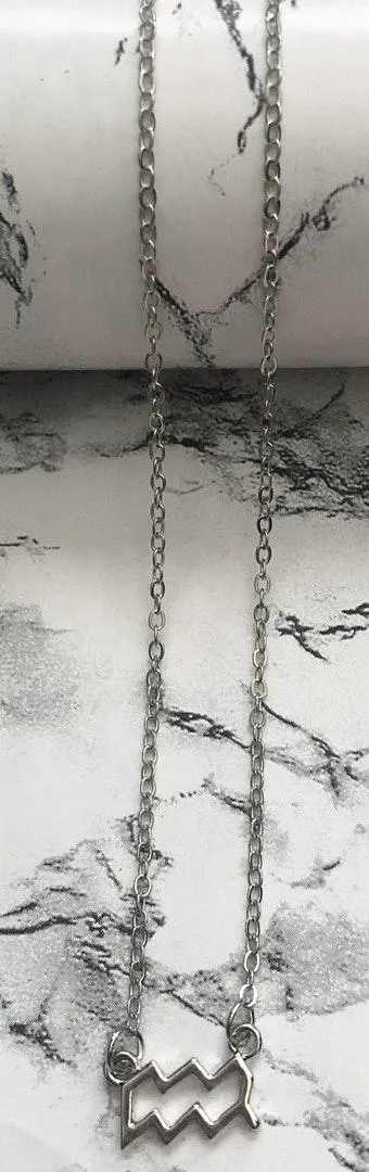 Aquarius Horoscope Sign Charm Pendant Necklace Silver - Image 3