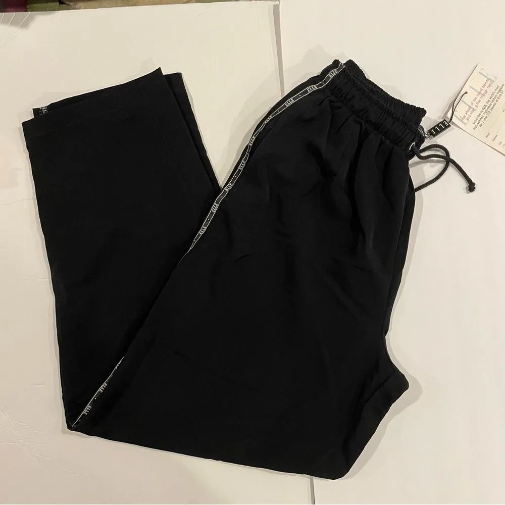 80’s-90’s Elle black jogger track pants pockets warmups tie waist logo trim NWT✨ - Image 14