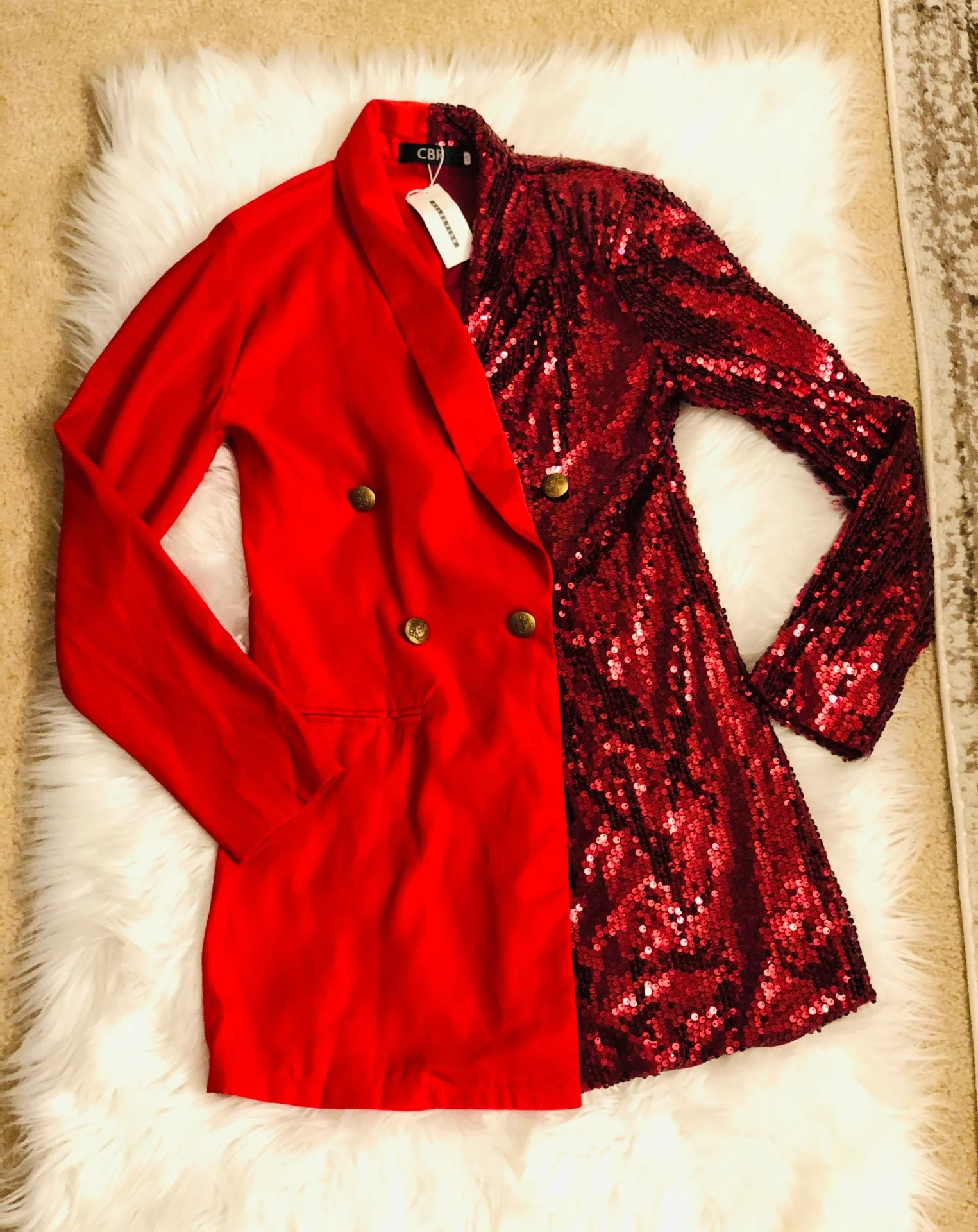 Chicwish NWT Red Split Sequin Double Breasted Blazer  - Image 3