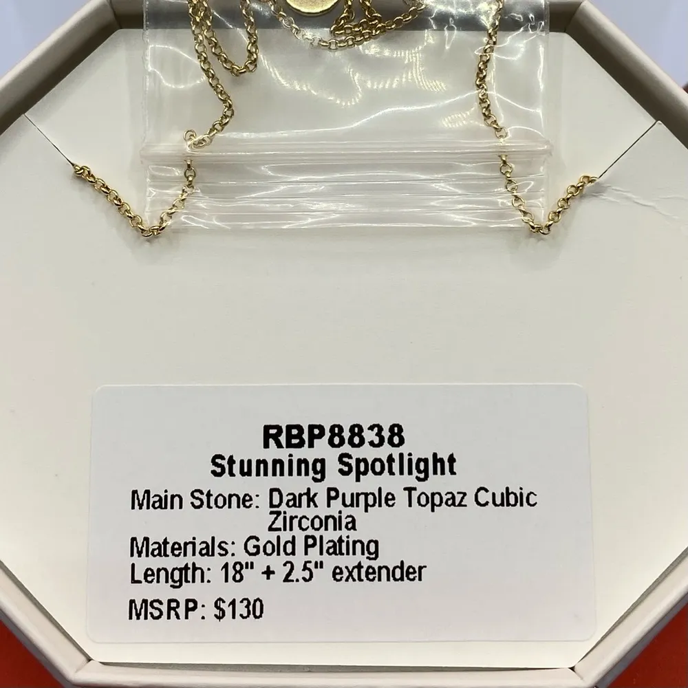 Bomb Party Necklace RBP8838 “Stunning Spotlight” Cubic Zirconia on Gold NWT Purple - Image 3