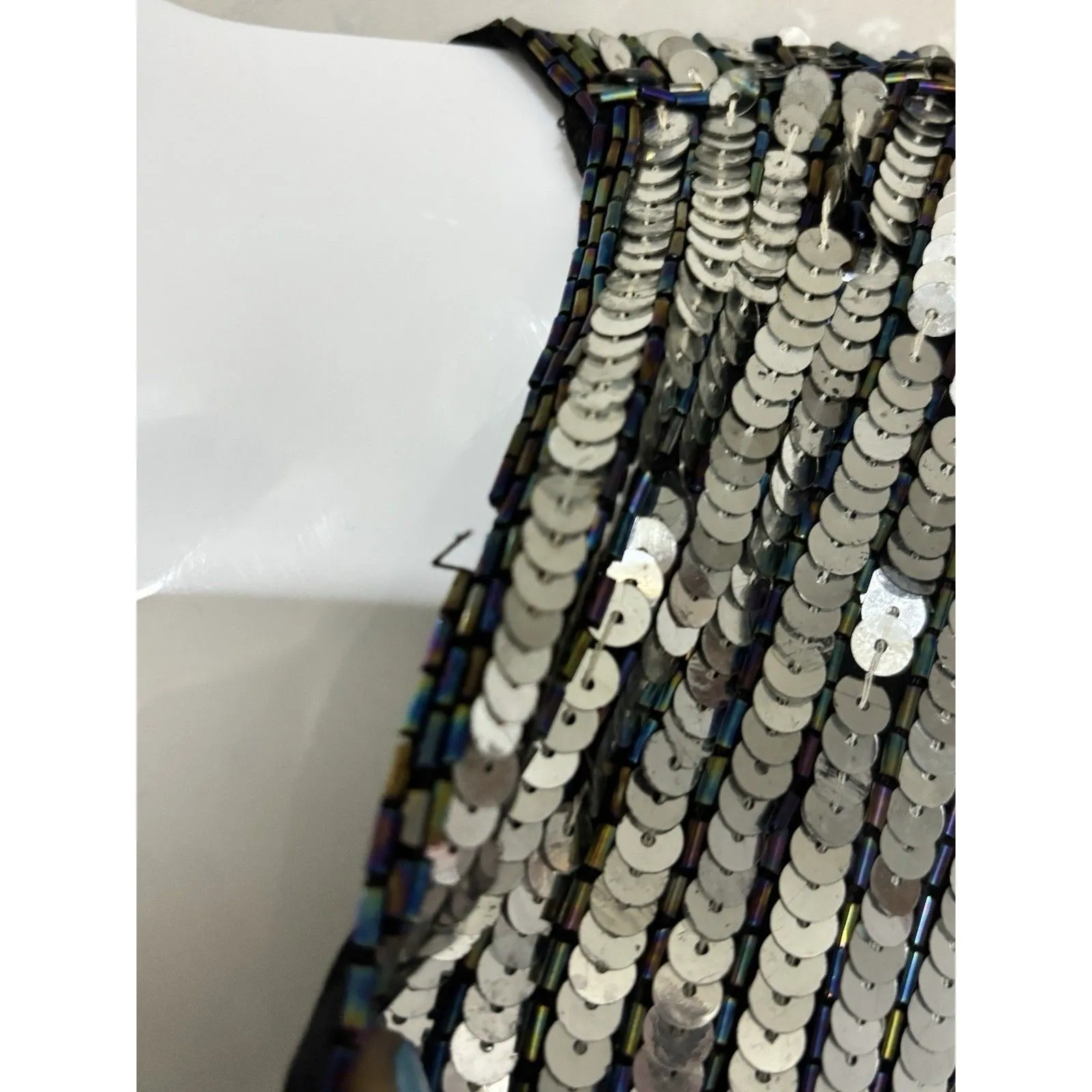 Scala Vtg  Beaded Sequin Top Black Silver Embellished Blouse Size Large - Image 15