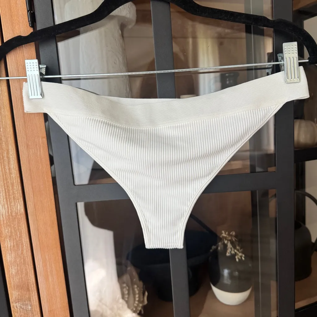 Frankie’s Bikinis Drew White Ribbed Swimsuit Bottoms cheeky elastic band - Image 3