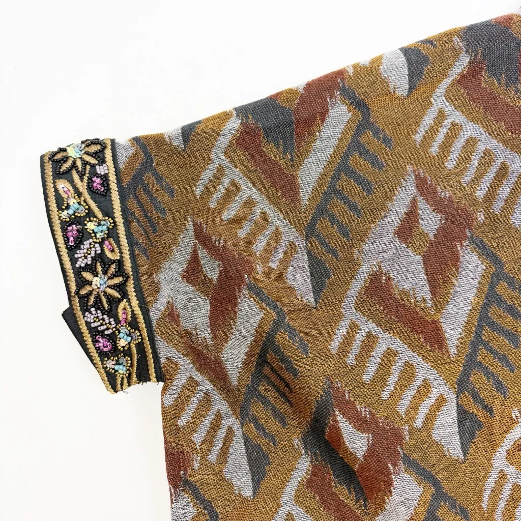 Soft Surroundings Asmara Embellished Beaded Knit Tapestry Wrap Earthy Ikat - Image 6