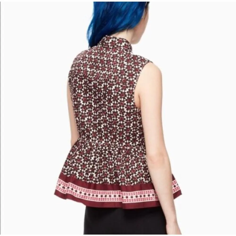 Kate Spade Rambling Roses Floral Tile Sleeveless Peplum Top Size XS - Image 9