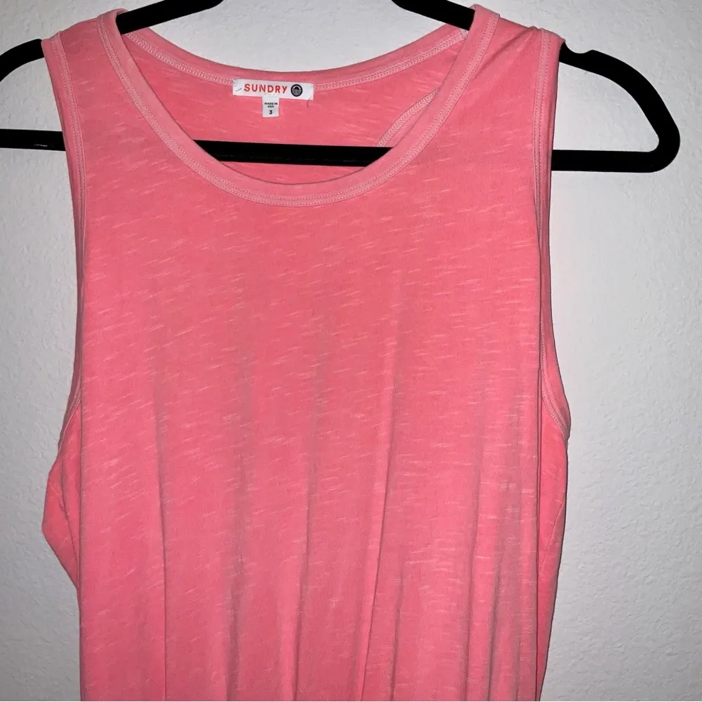 SUNDRY U-Neck Ruched Mini Fitted Tank Neon Dress - Large - Image 4