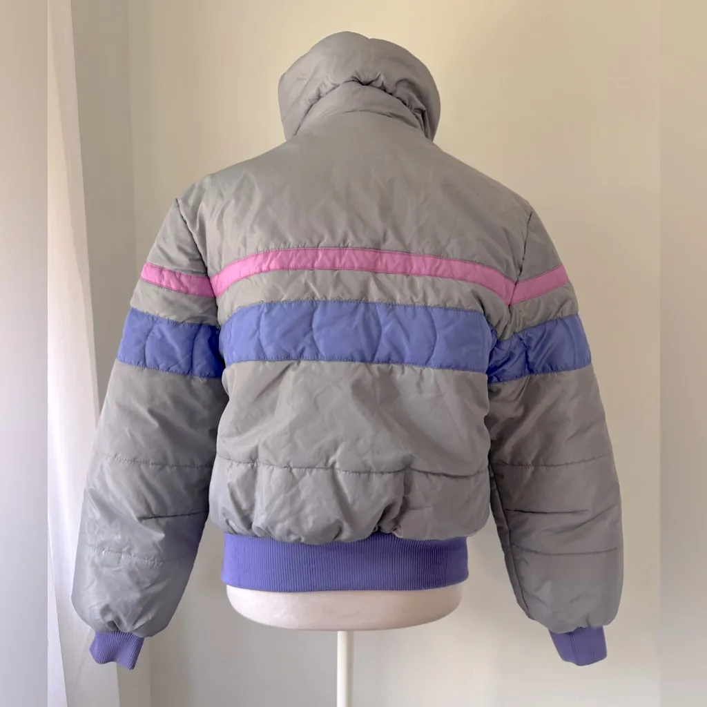 Vintage ‘80s Skyr Gray, Purple & Pink Full Zip Insulated Puffer Ski Jacket Gray Size M - Image 6