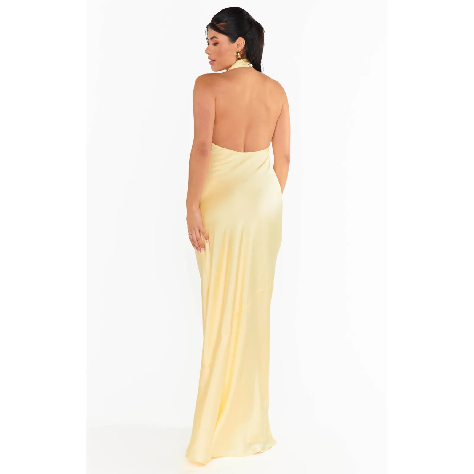 Show Me Your Mumu Jasmine Halter Maxi Dress Pale Yellow Luxe Satin M - Image 8
