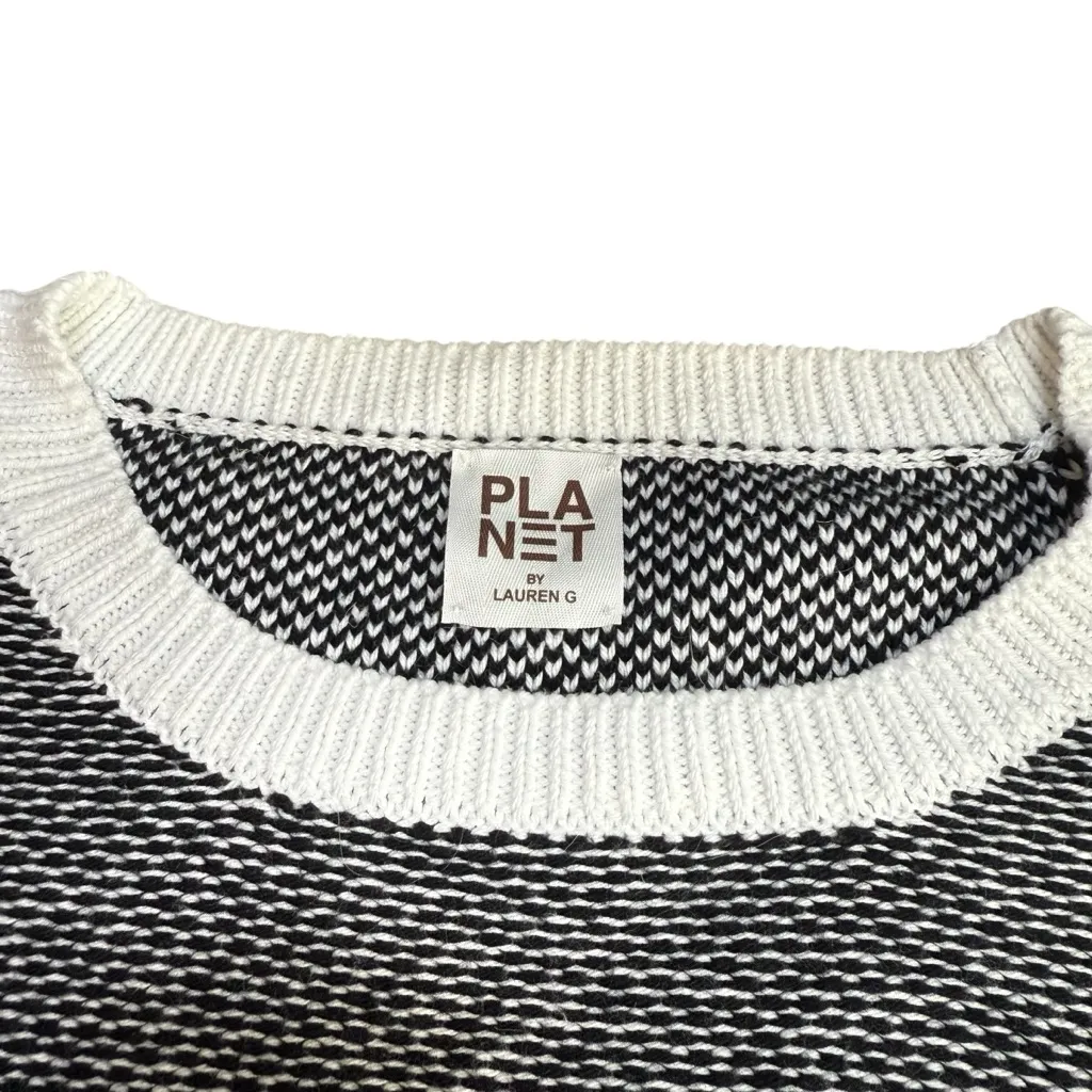 Planet Lauren‎ G Women’s One Size Knit Cotton Sweater Black White Quiet Luxury - Image 3