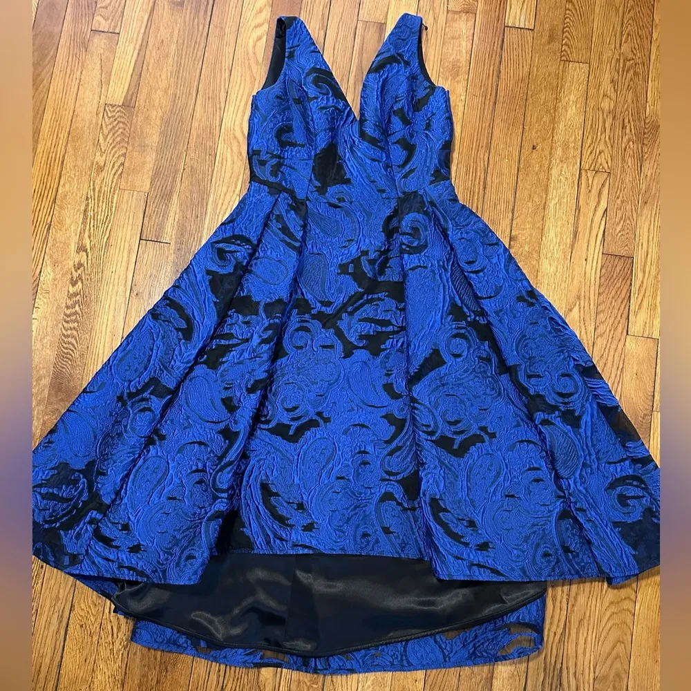 NWOT Frascara blue black evening dress prom gown midi high low mesh floral Size 6 - Image 2