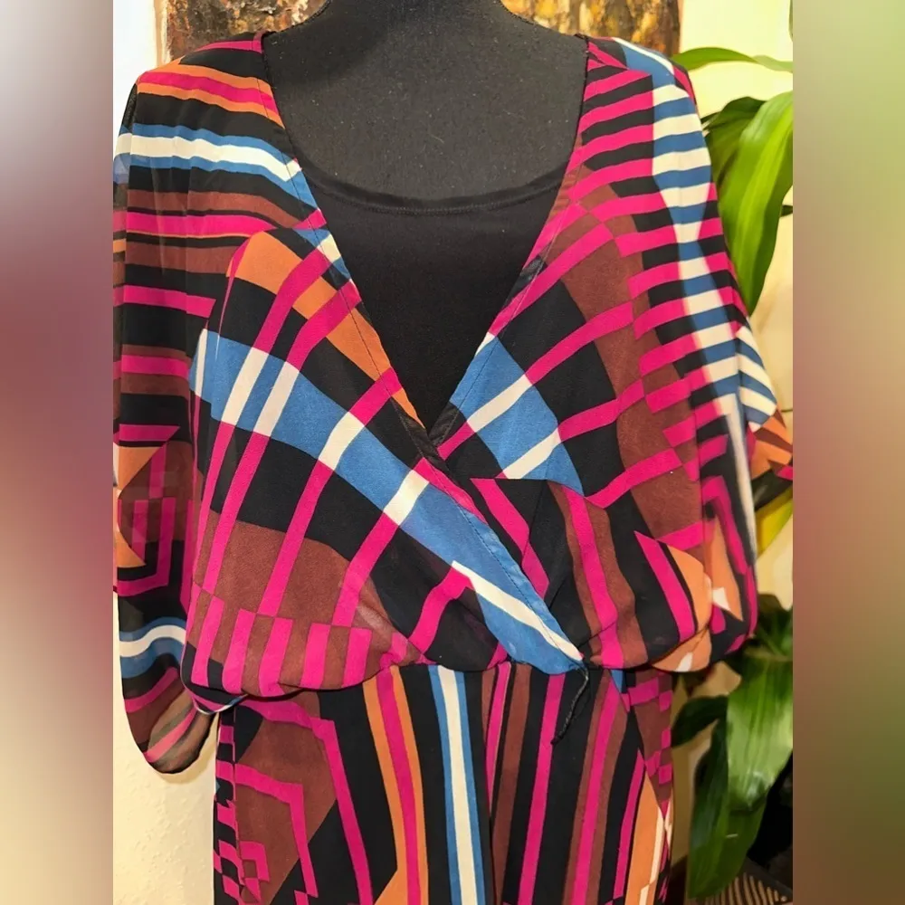 EUC Signature By Robbie Bee ~ Rust Multi Chiffon Belted Kimono Dress SZ 12 - Image 8