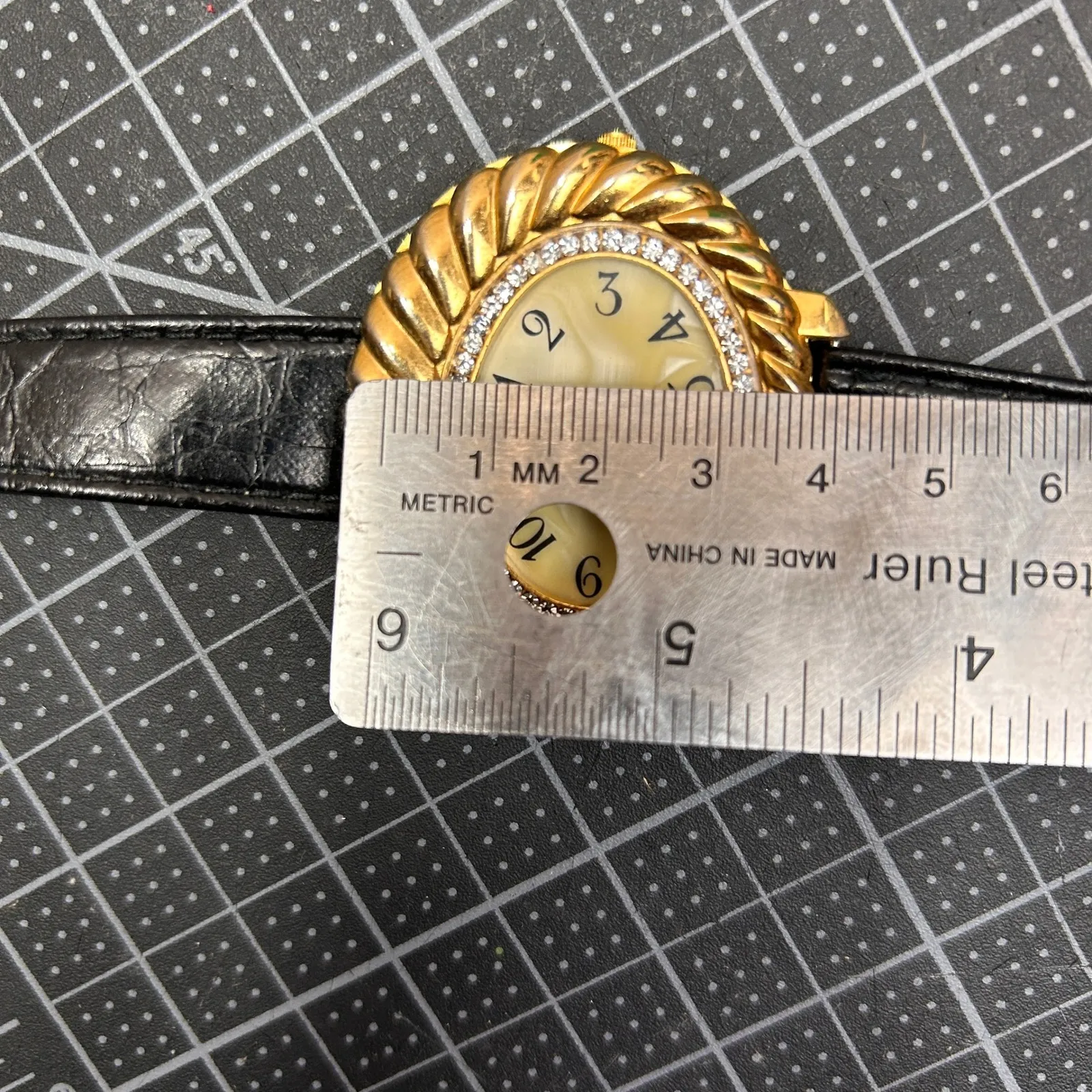 Xanadu Women's Gold Tone Oval Bezel Crystal Quartz Watch Black Leather Band - Image 6