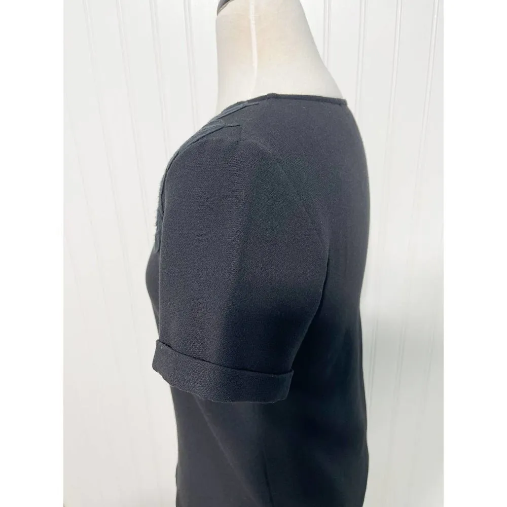 Madewell T-Shirt Embroidered Ivy Leaf Design Top Cuff Sleeves Crew Neck Black XS - Image 13