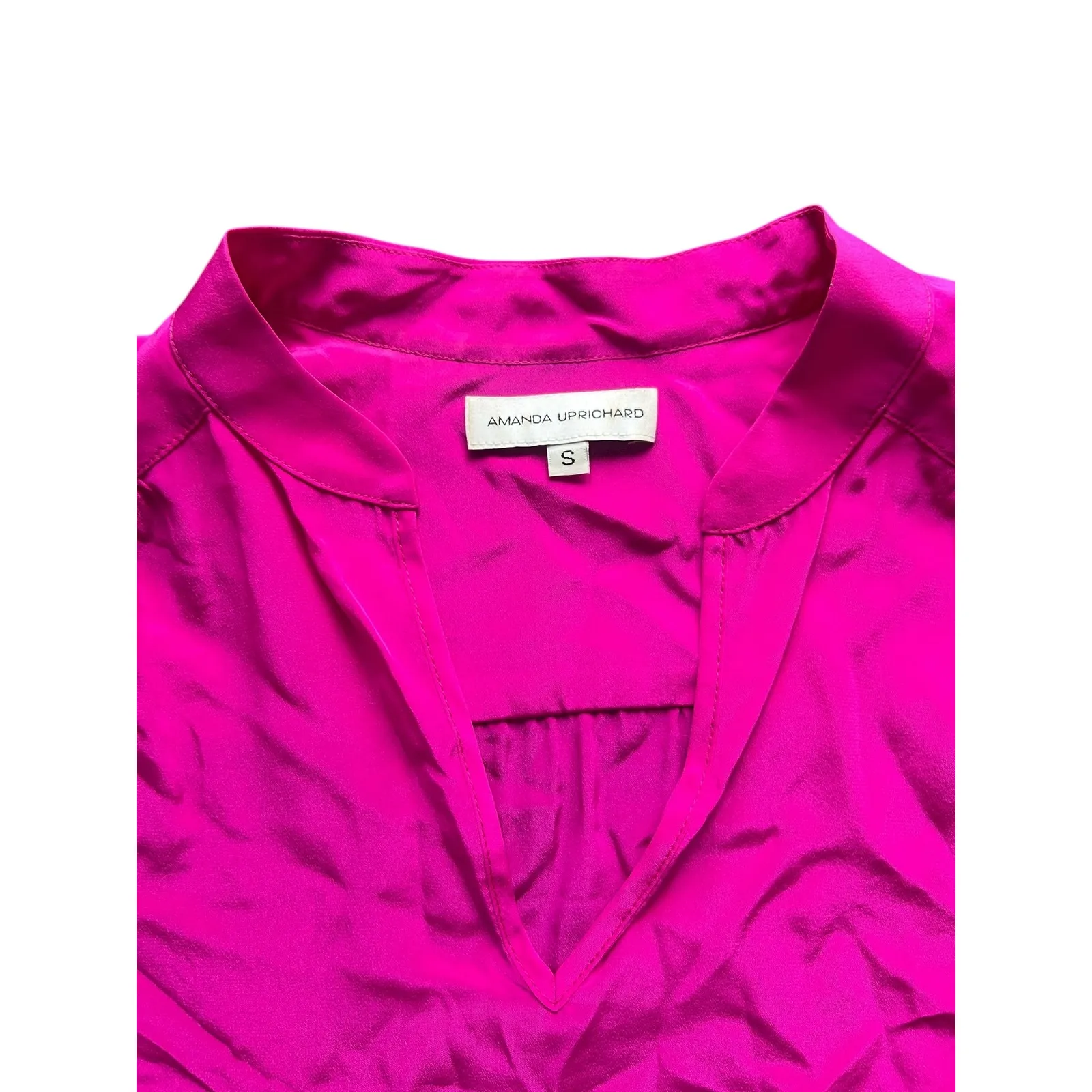 Amanda Uprichard Silk V Neck Keyhole Tunic Top Fuchsia Pink Size S - Image 2