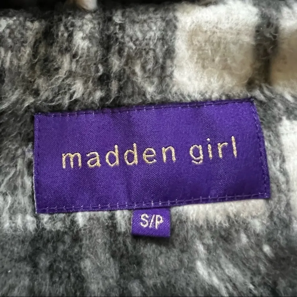 Madden Girl Moto Jacket Plaid Fleece Black Grey Hooded S - Image 16