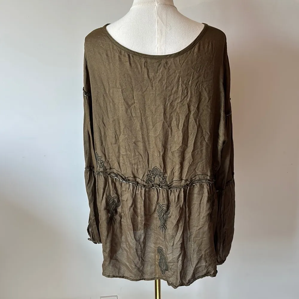 Lane Bryant Green Tie Front Long Sleeve Blouse - Image 4