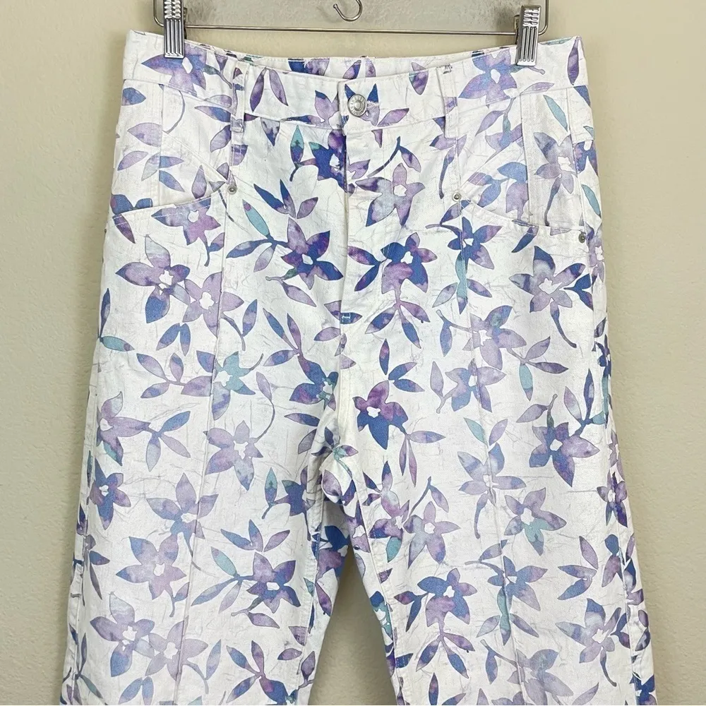 Isabel‎ Marant Floral High Rise Straight Leg Jeans Ecru Size 42/10 - Image 4
