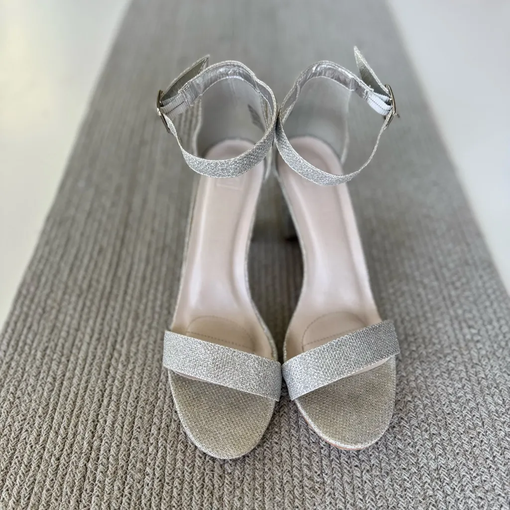 DB Studio Arya Silver Sparkle Block Heel Ankle Strap Dressy Heels Sandals 8.5 - Image 15