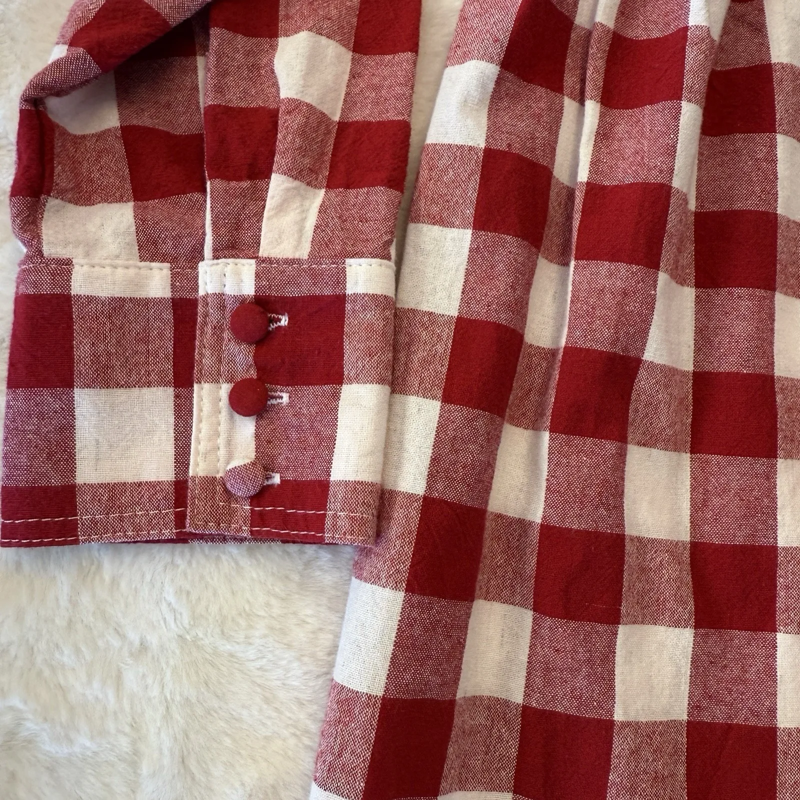 Pomander Place Tuckernuck Red White Gingham Peplum Button Blouse Size S - Image 4