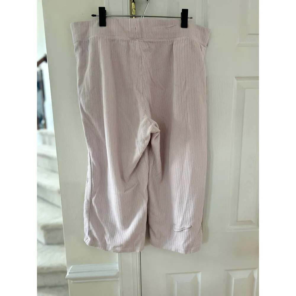 Nike Light Pink Ribbed Pull On Cropped Wide Leg Lounge Pants - Image 2