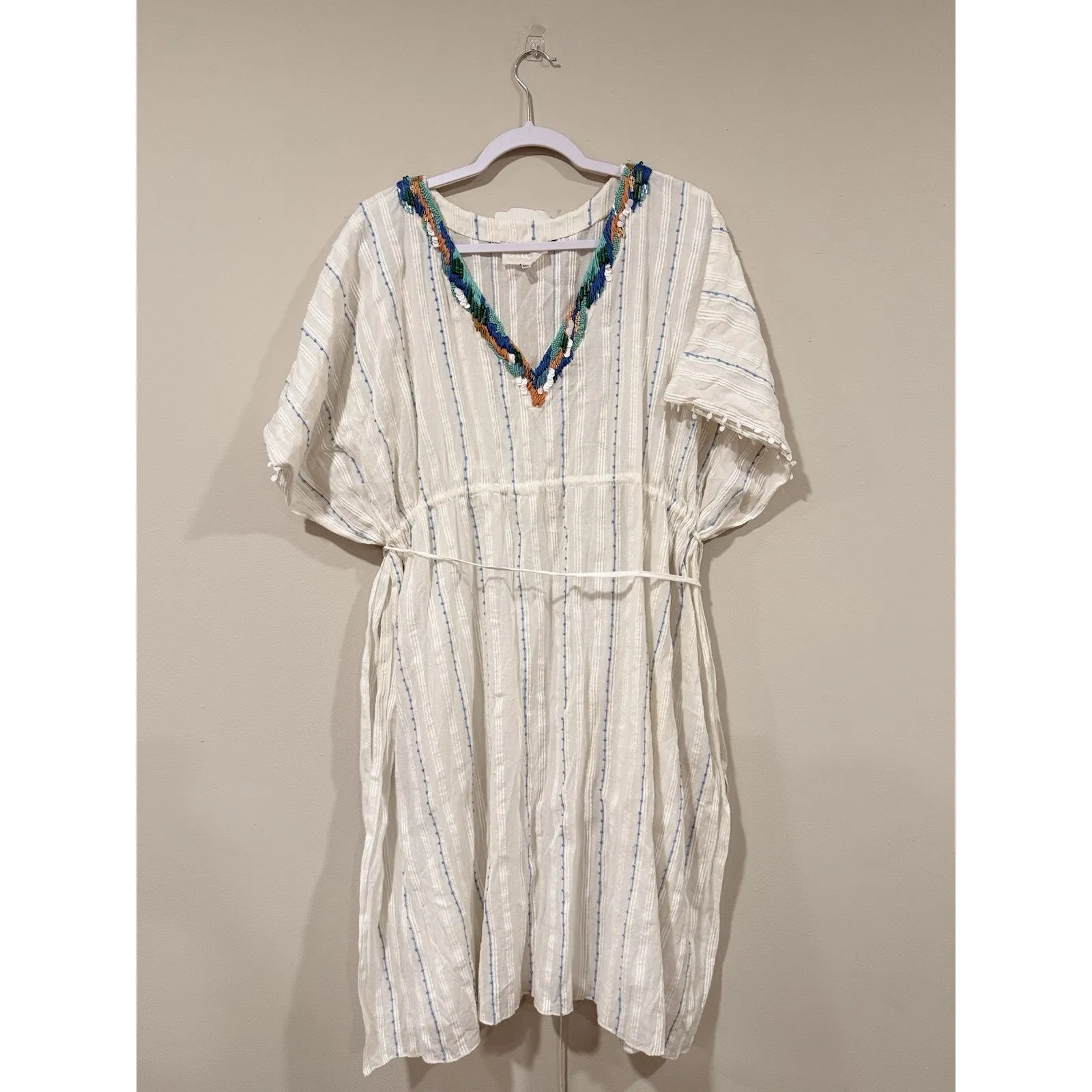 Anthropologie Duet Womens Anais Kaftan Dress White Blue Striped One Size 2353 - Image 2