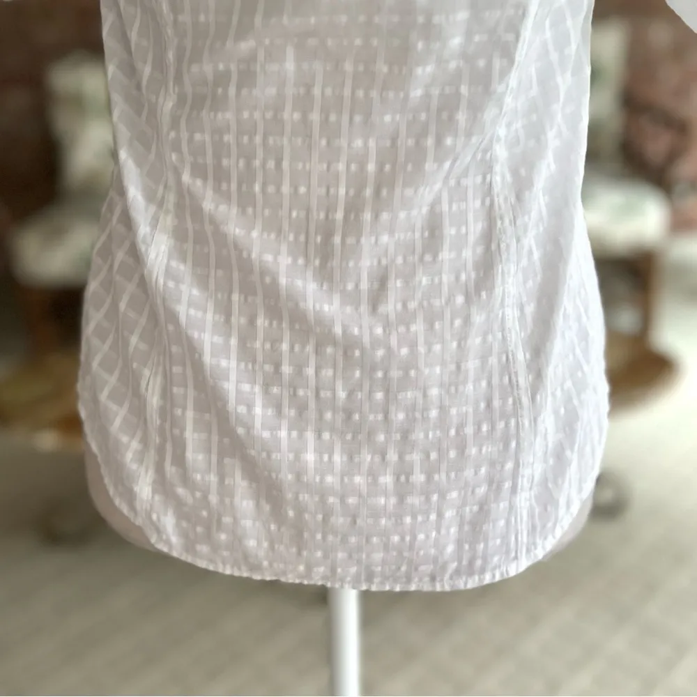 WHBM Top Roll-tab Sleeve White Textured Luxe 0 Button Up Collared Blouse Dressy - Image 10